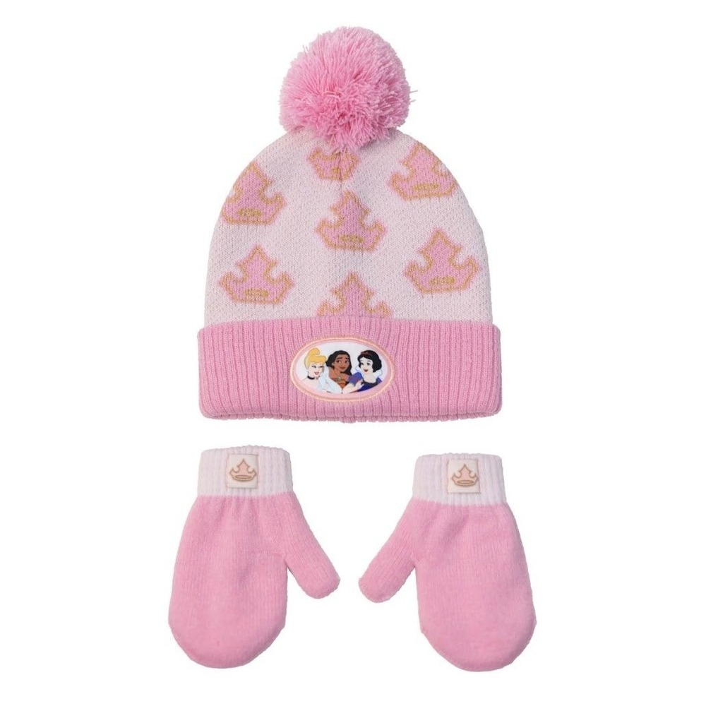 Disney Princess Toddler Girls Pink Beanie Hat and Mittens 2 Piece Winter Set NWT